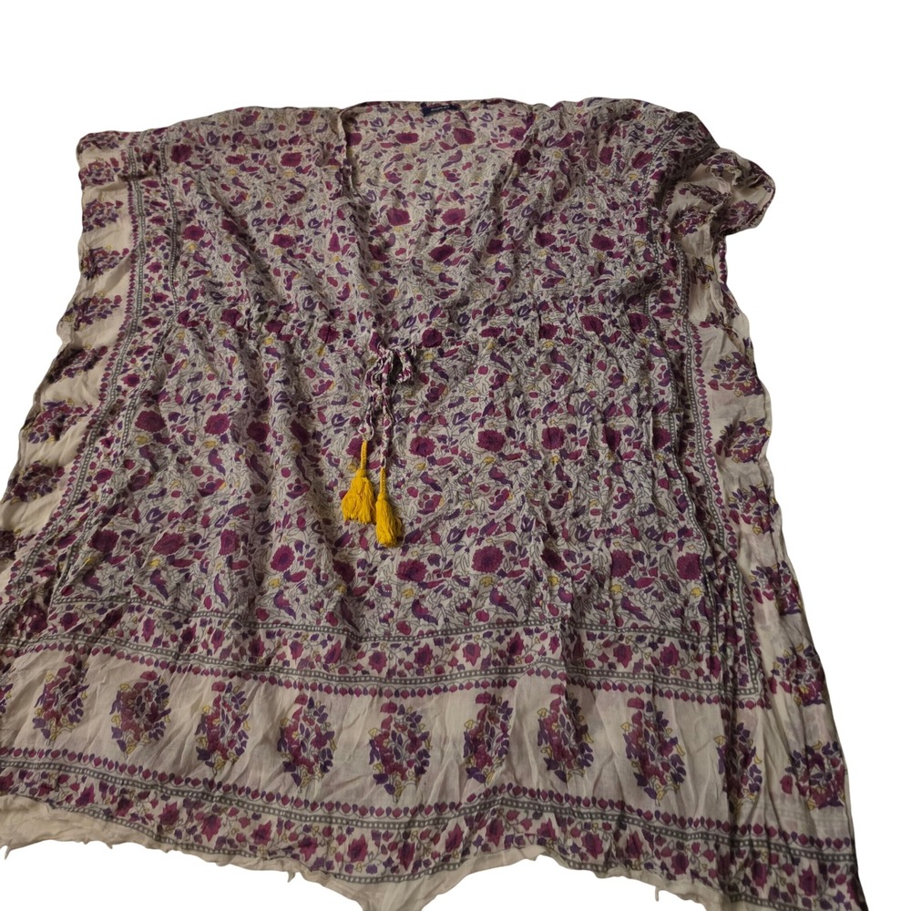 Bujibaja Women Purple Floral Tassel Swim Cover Up Kaftan One Size Boho Beach